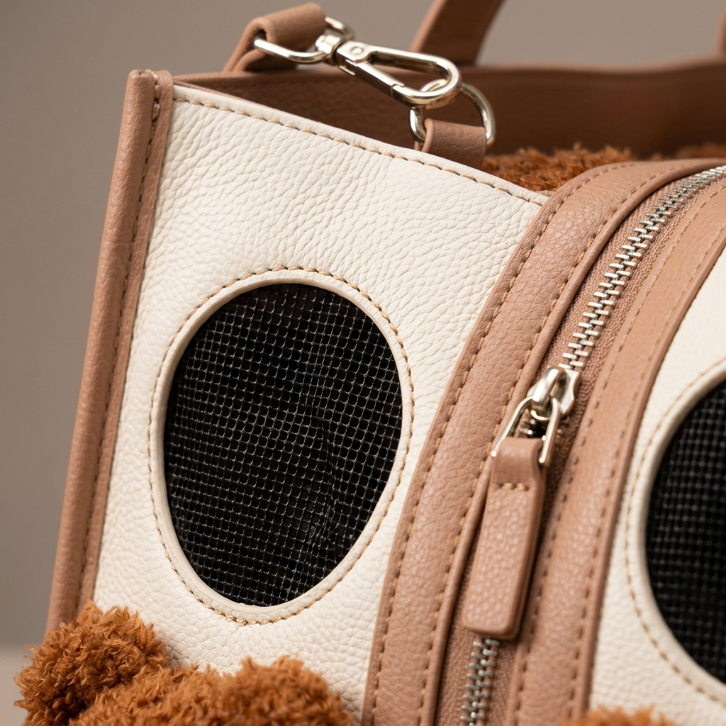 Close-up of the breathable mesh opening and stitching